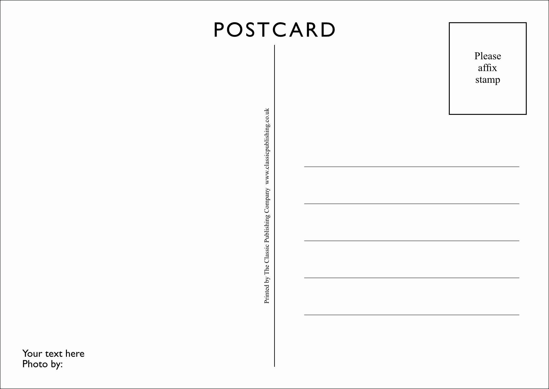 Standard printed postcard reverse